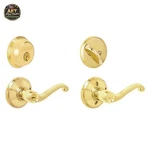 Schlage Flair Bright Brass Deadbolt & Door Handle Combo Pack. Fixed Price $98.99.