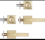 Ncsen 2-PACK Satin Brass Front Door Lockset Deadbolt Square Lever New Heavyduty. Fixed Price $34.90.