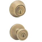 Kwikset Tylo Antique Brass Entry Door Knob & Double Cylinder Deadbolt Combo. Fixed Price $19.95.