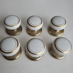 Set Of 6 Vintage Gainsborough White Gold Band Porcelain Door Knobs Hardware. Fixed Price $79.00.