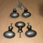 Set Of 5 Heavy Solid Metal Egg Shaped Cabinet Knobs - Antique Pewter Finish. Fixed Price $40.00.