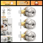 Brushed Nickel Ball Door Knobs Entry Lock Set - 3 Pack Keyed Alike Hardware. Fixed Price $47.99.