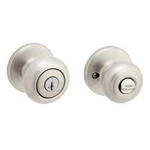 Kwikset Cove Satin Nickel Keyed Entry Door Knob Featuring Smartkey Security. Fixed Price $14.99.