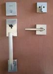Kwikset San Clemente Satin Nickel Front Entry Door Handleset Lock Halifax Lever. Fixed Price $59.95.