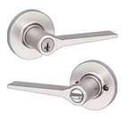 Kwikset Hollis Satin Nickel Keyed Entry Door Handle Lever Smartkey Round Roset. Fixed Price $22.00.