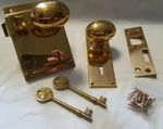 Vtg Sargent & Co. Brass Door Knob Lock W/ Hardware And Two Skeleton Keys. Fixed Price $179.95.