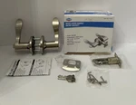 Entry Door Knob Set Lever Handle Interior Exterior Satin Nickel Keys. Fixed Price $21.95.