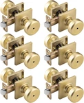 6 Pack Satin Brass Door Knobs With Lock For Bath & Bedroom, Pismo Style. Fixed Price $78.99.