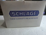 (4 Pack) Schlage F51 ACC605 Entry Lockset Keyed Alike Bright Brass- Triple. Fixed Price $49.99.