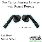 Emtek San Carlos Lh Passage Lever Satin Steel 2-3/8" Backset Round Rosette. Fixed Price $99.00.