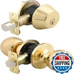 Brinks - Combo Entry Keyed Door Knob And Deadbolt Lock Set Polished Brass. Fixed Price $50.62.
