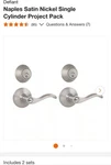 Defiant Naples Satin Nickel Single Cylinder Project Pack. Fixed Price $35.00.
