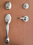 Vintage Kwikset Sonoma Satin Nickel Front Entry Door Handleset Lock Dorian Lever. Fixed Price $114.99.
