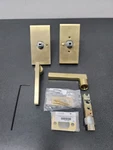 Baldwin PVSQUCFR044 Satin Brass Square Privacy Lever Set With Rectangle Rose. Fixed Price $82.99.