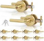 Brushed Gold Door Handles With Locks - 10 Pack, Keyed Alike For Home. Fixed Price $258.65.