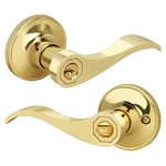 Gaurqiah Wave Style Entry Door Handle With Keys, Keyed 1 Pack, Polished Brass. Fixed Price $30.98.