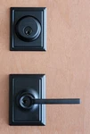 Schlage Matte Black Addison Latitude Lever Keyed Entry Door Lock Deadbolt Combo. Fixed Price $89.99.