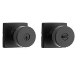 Kwikset Pismo Matte Black Keyed Entry Square Door Knob Featuring Smartkey. Fixed Price $38.00.