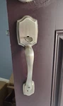 Kwikset Front Door Exterior Satin Nickel Handset & Deadbolt Lock Right. Fixed Price $73.45.