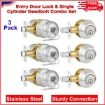 3 Pack Entry Door Lock And Single Cylinder Deadbolt Combo Set, Keyed Alike Satin. Fixed Price $63.87.