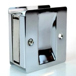 Passage Sliding Pocket Door Lock 2.75 X 2.5" Polished Chrome, Taymor 25-PH590CH. Fixed Price $6.99.