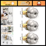 Brushed Nickel Ball Door Knobs Entry Lock Set - 3 Pack Keyed Alike Hardware. Fixed Price $49.99.