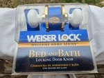 Weiser Bed And Bath Locking Door Knob White Porcelain Brass Finish New. Fixed Price $10.65.