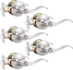 Gobekor 5 Pack Brushed Nickel Door Privacy Lever - Keyless, Satin. Fixed Price $68.41.