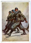 Militia - Postcard Three Soldiers On The March Designer V. Pisani. Fixed Price $35.91.