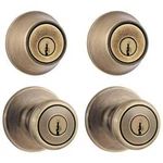 Kwikset 242 Tylo Entry Knob & Single Cylinder Deadbolt Project Pack Antique Bras. Fixed Price $45.00.