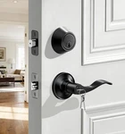 Door Lever Lock Set Keyed Alike Wave Style Matte Black Heavy Duty Veise Front. Fixed Price $74.99.