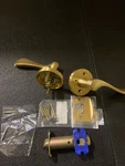 Emtek 520LUUS4 Luzern Privacy Door Lever - Satin Brass Disk Rosette. Fixed Price $118.99.