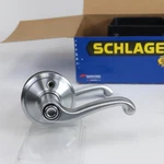 Schlage Flair Reversible Privacy Lock Lever Set Satin Chrome F40 626. Fixed Price $12.00.