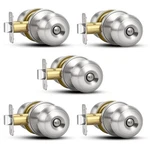 Plustool 5 Pack Brushed Nickel Door Knobs, Privacy With Lock, Interior. Fixed Price $52.46.
