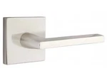 Emtek Helios Right Handed Passage Door Lever Set With Square Rose, Satin Nickel. Fixed Price $75.00.