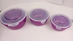 Locknlock Round Food Storage Container Set Purple Clear Nesting 3 Pc 850ML-2.1L. Fixed Price $15.99.