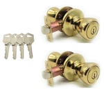2-PACK Keyed Alike Entry Door Knob Lock Set, Polished Brass With 4 Keys. Fixed Price $29.99.