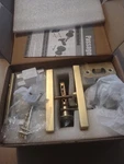 Hiemey Gold Door Interior, Satin Brass Knobs With Lock. Fixed Price $29.95.