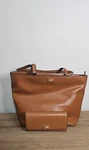 Michael Kors Mott Acorn Brown Leather Double Handle Zipper Tote Bag W/ Wallet. Fixed Price $42.49.