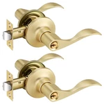 Bonpoly 2-PACK Satin Brass Wave Style Keyed Alike Entry Door Lever Handle. Fixed Price $61.46.