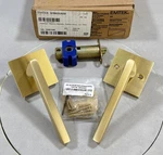 Emtek 5110HLOUS4 Helios Left Handed Passage Door Lever Set Satin Brass. Fixed Price $152.00.