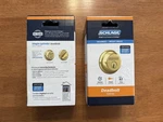 Schlage Single-cylinder Round Deadbolt Lock Bright Brass. Fixed Price $25.00.