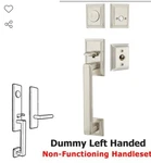 Hamden Dummy Handleset With Geneva Left Handed Lever Satin Nickel Emtek. Fixed Price $99.00.