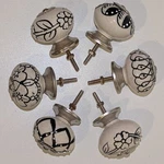 Vtg Drawer Pull Knobs Off White & Black Hand Painted India Shabby Chic -set 6. Fixed Price $43.96.