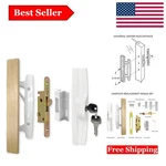 White Patio Sliding Door Handle Set With Mortise Lock & Key Cylinder. Fixed Price $91.99.