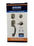 Schlage Greenwich Front Entry Handleset Door Lever Deadbolt Lock Satin Nickel. Fixed Price $89.95.