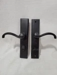 Emtek Entrance Keyed Leverset Teton Stretto Rosette Black Right Handed. Fixed Price $220.00.