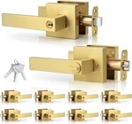 Brushed Gold Door Handles With Locks - 10 Pack, Keyed Alike For Home. Fixed Price $257.99.