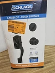Schlage Camelot Aged Bronze Handleset Deadbolt Georgian Knob Keys New Open Box. Fixed Price $50.15.