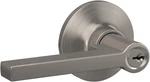 Straight Lever With Round Trim Keyed Entry Door Handle, Satin Nickel Finish. Fixed Price $35.98.